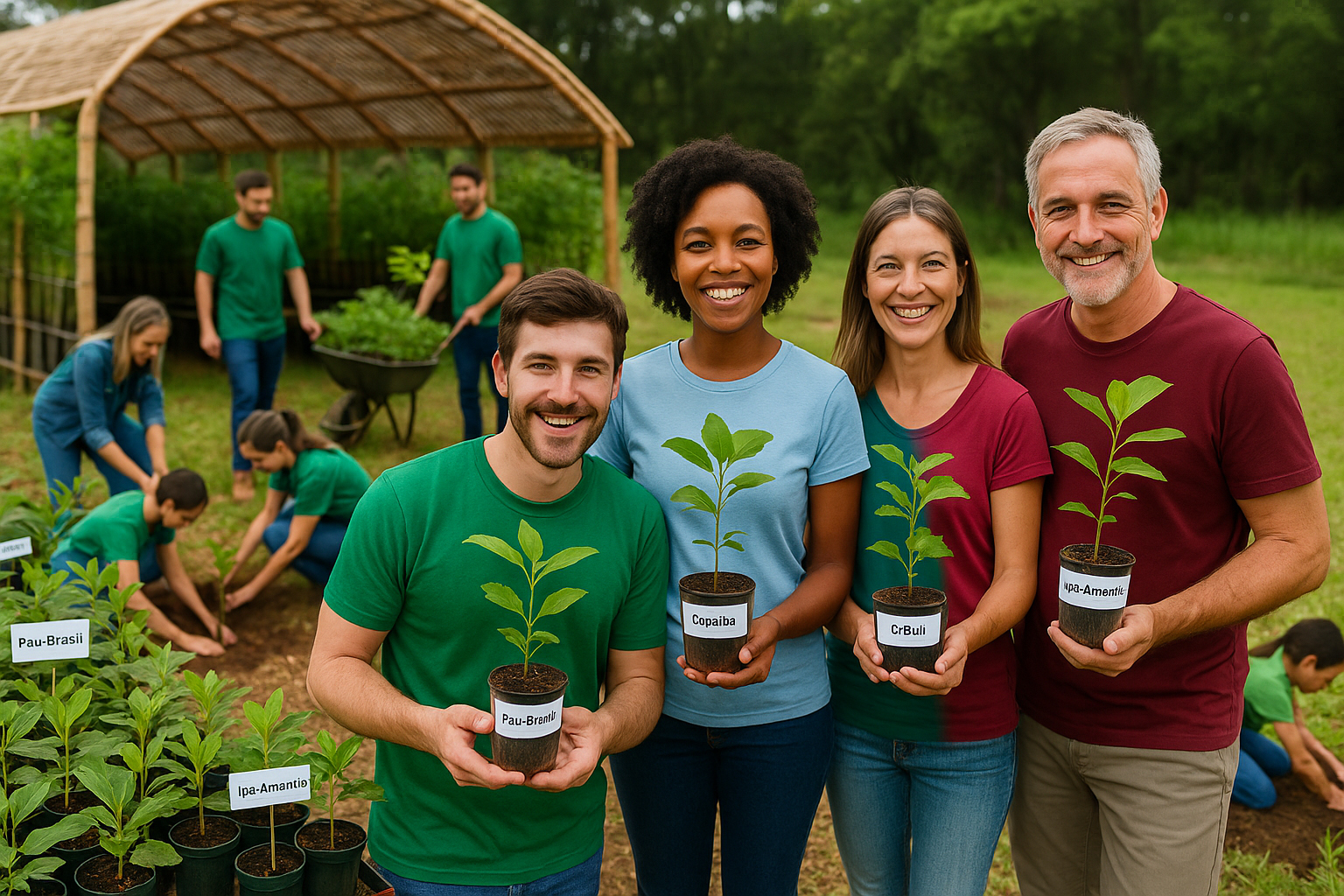 Ações técnicas e comunitárias do projeto Adote uma Árvore da Associação Verde Esperança, focadas no plantio de mudas nativas e monitoramento ambiental.