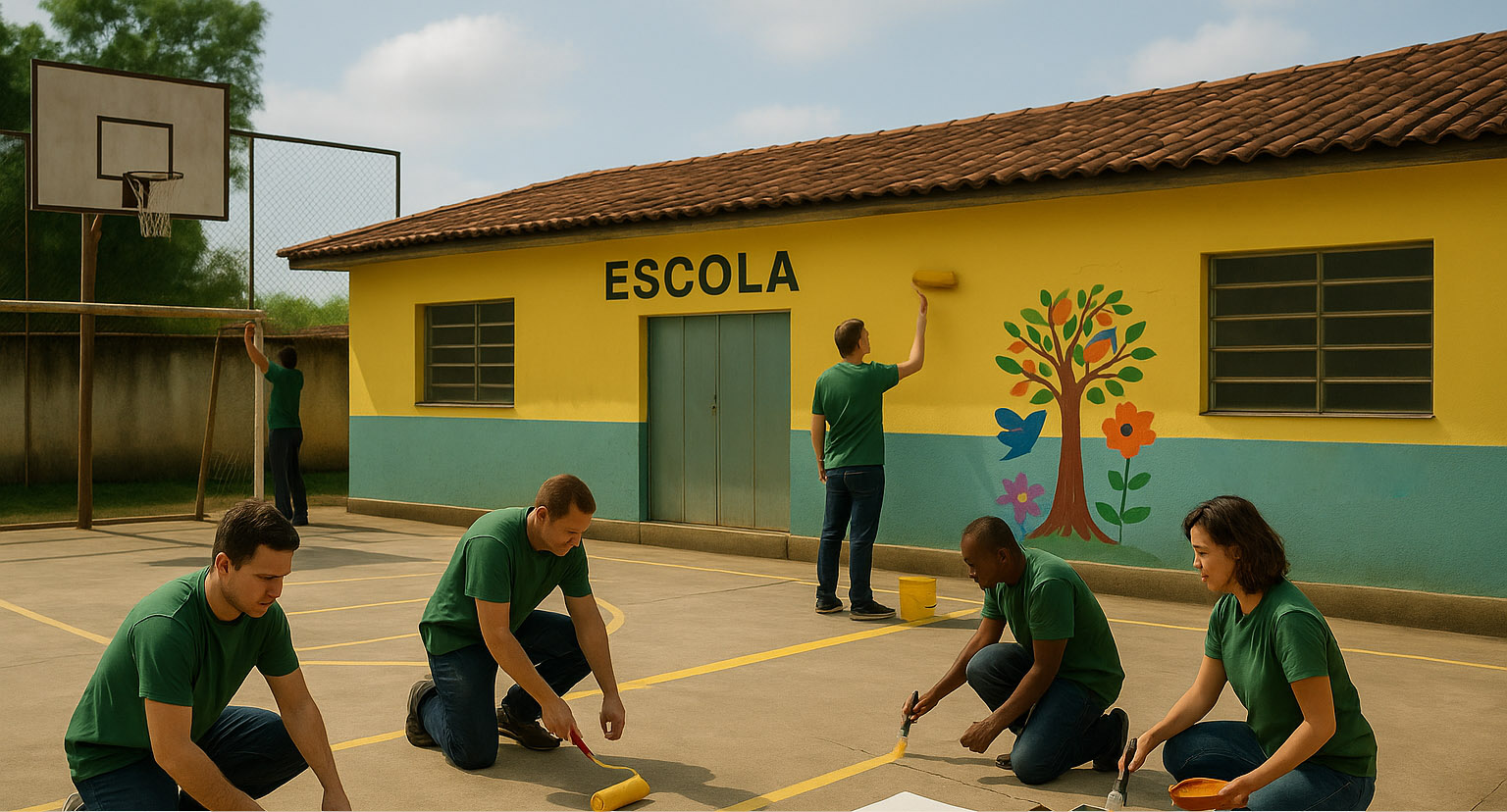 Exemplo das soluções propostas pelo projeto Adote uma Escola da Associação Verde Esperança, como oficinas culturais, requalificação física e formação docente.