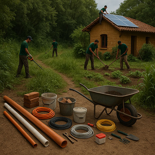 Chamada à participação no projeto Vila Quatro Cantos da Associação Verde Esperança, com incentivo ao voluntariado, doações de materiais e apoio à formação agroecológica.